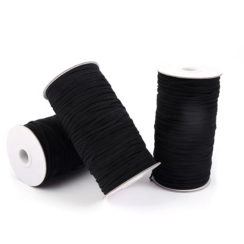 

Eco-friendly high tenacity 100%polyester 3mm 200yard elastic band, White,black