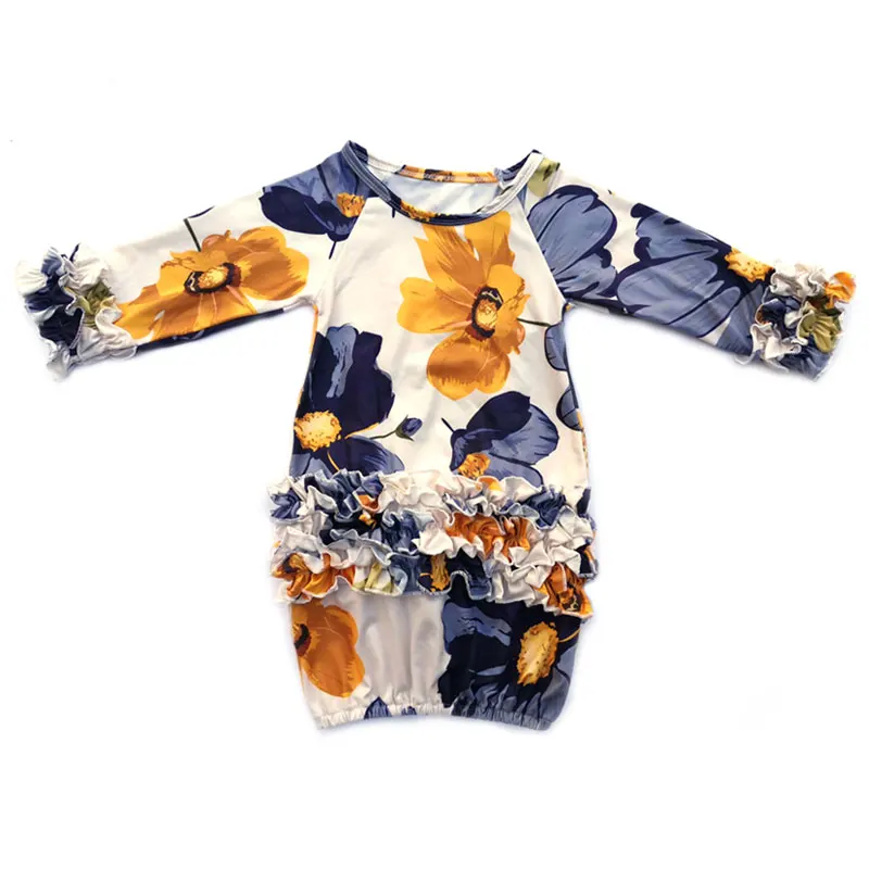 

Infant floral long sleeve icing ruffle raglan baby gown