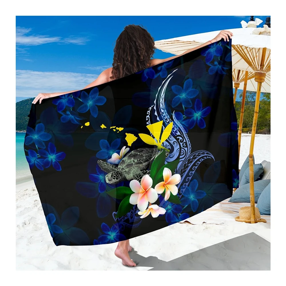 

Hawaiian Tribal Pareo Sarong Beach Plumeria Turtles Polynesian Pattern Bikini Swimwear Beach Cover-Ups Wrap Sarong Wholesale, Customized color