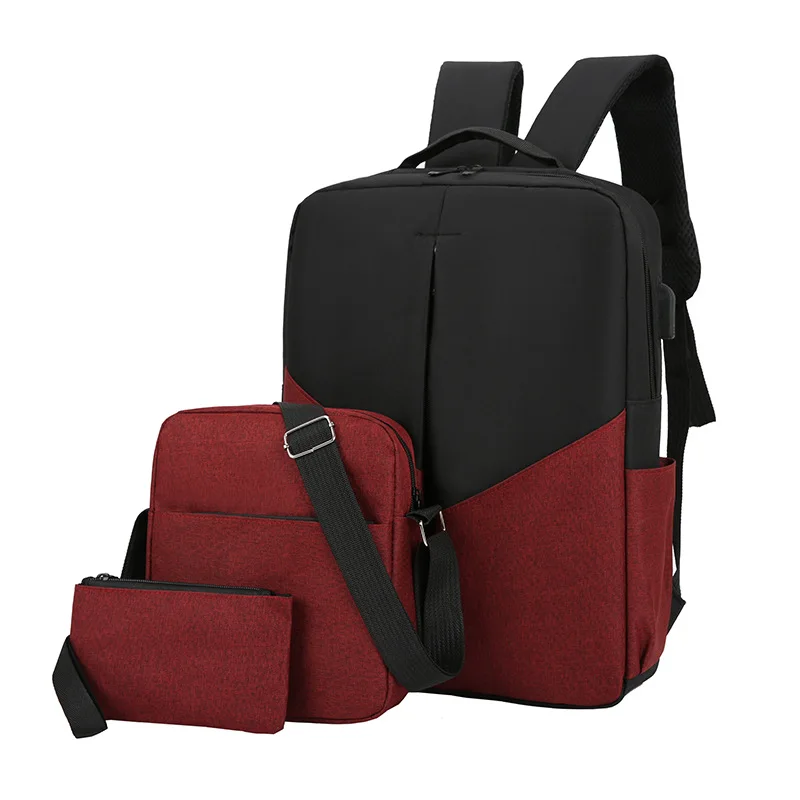 

Laptop-Rucksack The New Business With USB Interface Backpack Three-Piece Large-Capacity School Bag, Black/dark blue/light grey/wine red