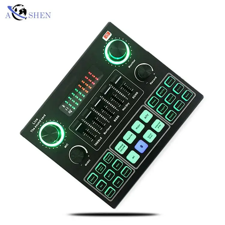 

Wholesale Audio USB Sound mixer BT Interface External Studio Live record singing Microphone Sound Card For Phone Computer