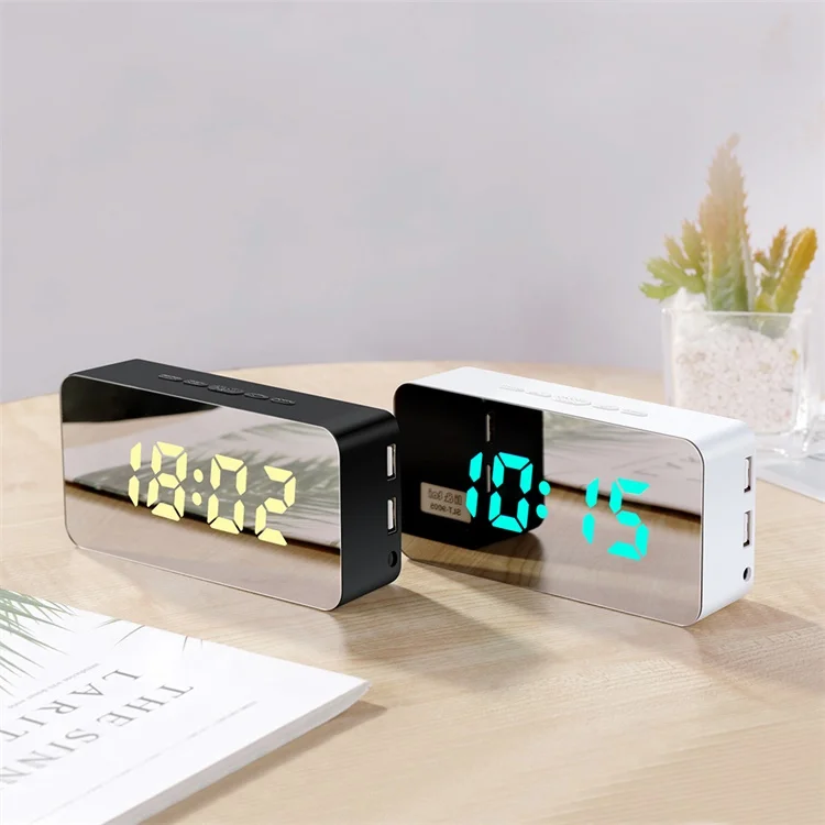 
snooze light digital led mirror alarm clock with 2 usb charger charging ports  (62322804486)