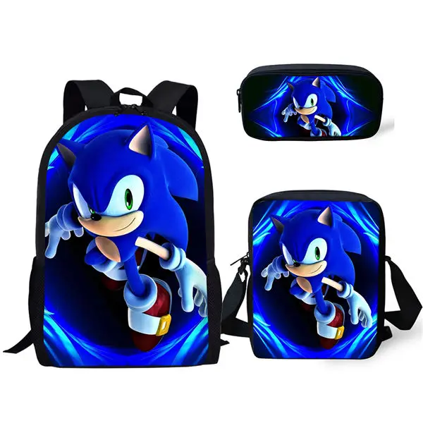 

2020 Children Bookbag Sonic The Hedgehog 3D Printed Cartoon School Bags Set 3 Pieces Boys Cool Kids Backpack School Bag, Customized your own school backpack