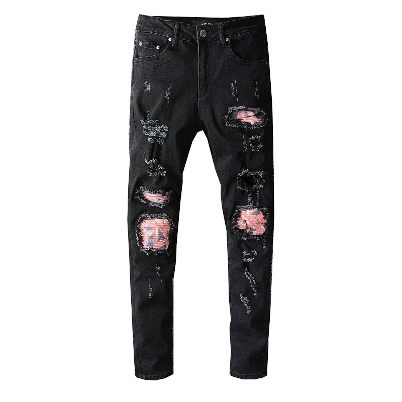 

New Style High quality Mens Ripped Jeans Slim Denim Patched Pants For Men, Picture