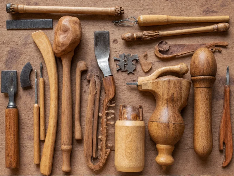 Woodworking tools arranged for mace crafting project