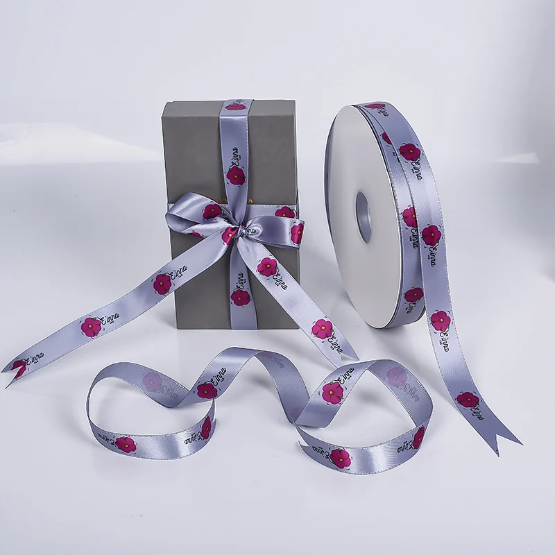 

Personalized brand name logo custom printed satin ribbon, Customizable