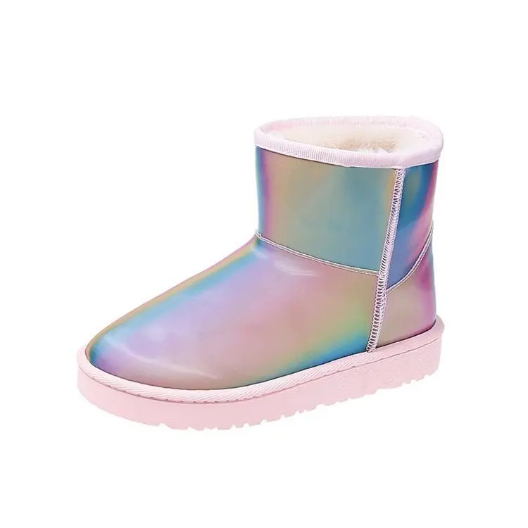 

Wholesale fashion gradient women's shoes reflective material winter fluorescent women's boots, Customized color