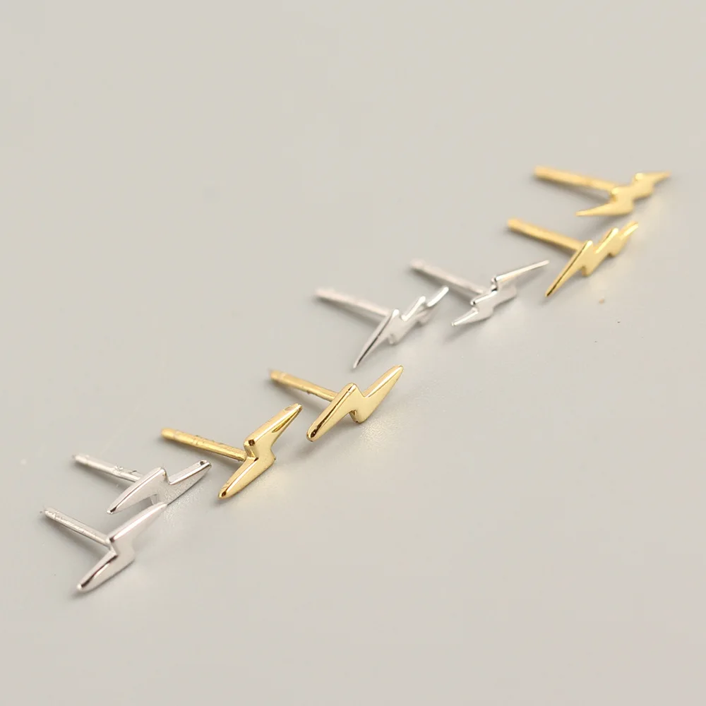 

Real Gold Tone S925 Sterling Silver Lightning Stud Earrings 925 9.5mm Mini Size lightning Stud Earrings For Girls