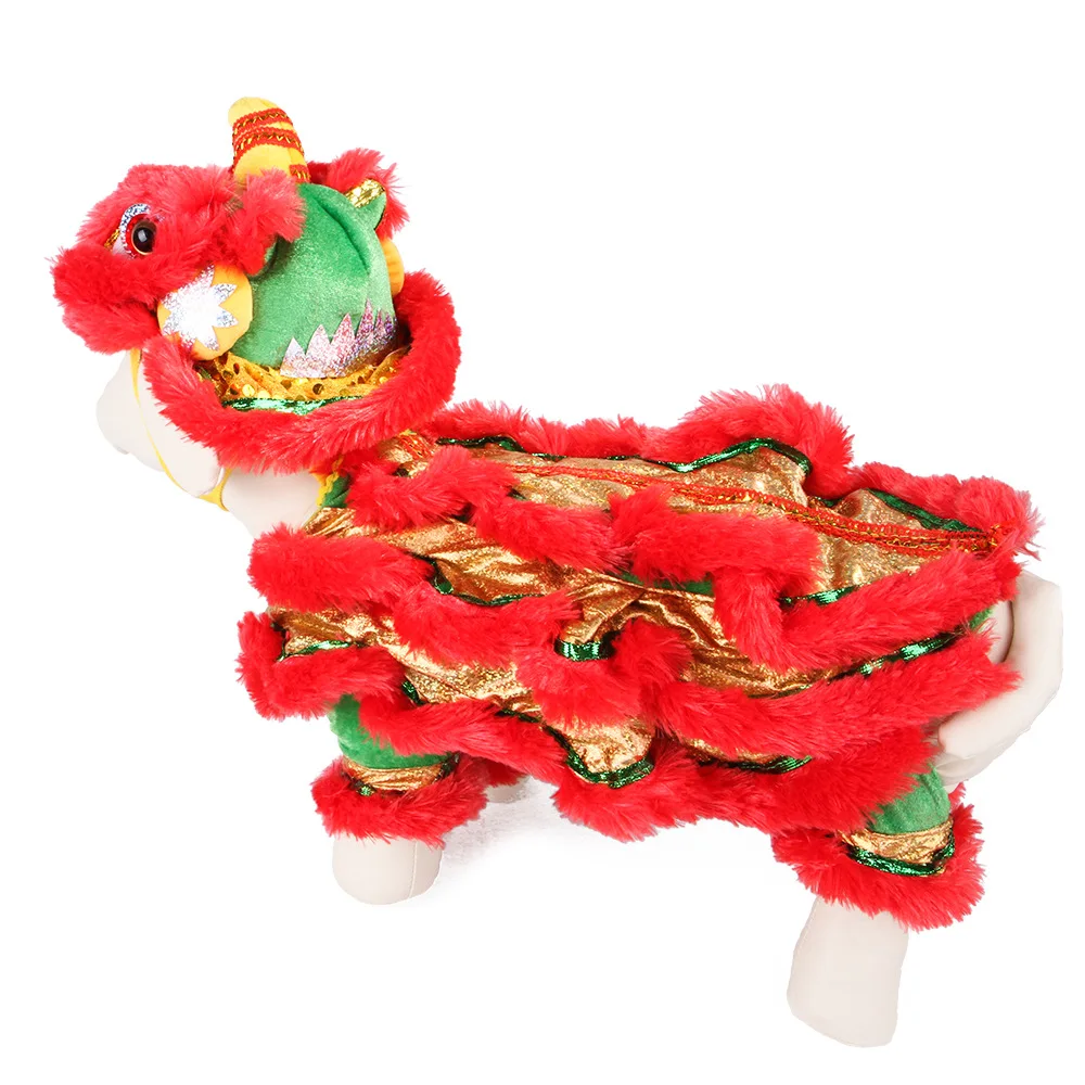 

Chinese Style High Quality Funny Cute Red Lion Dance Dog Costume, Red, gold
