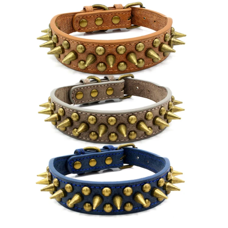 

Wholesale New Style Adjustable PU Leather Bronze Mushrooms Spiked Rivet Studded Pet Collars for Cats Puppy Dogs