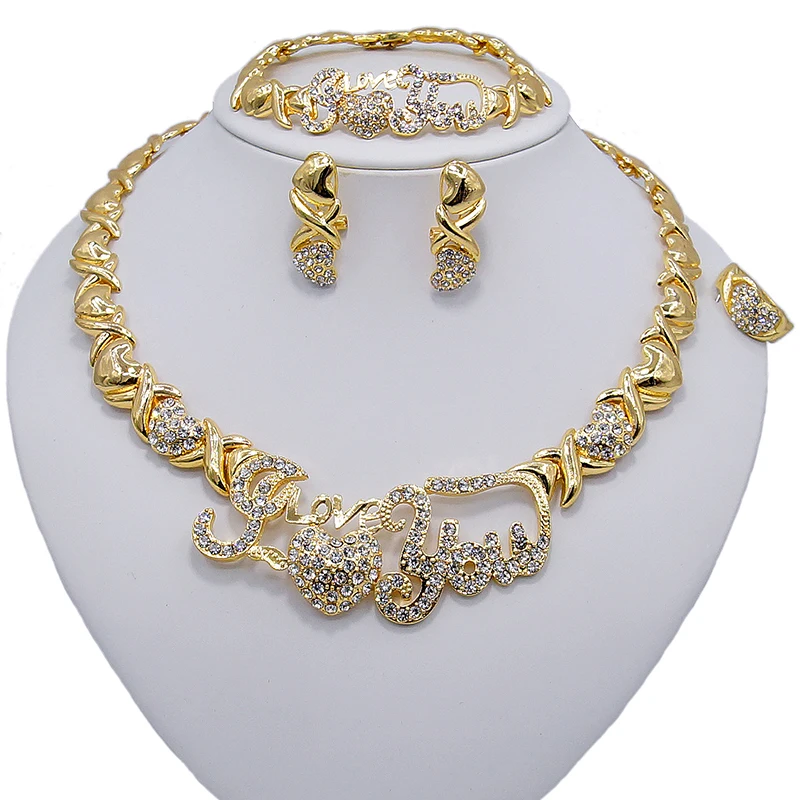 

Stainless Steel Wedding Bridal Gold Plated Jewelry Set Latest Xoxo Big I Love You Jewelry Set Popular Gift Jewelry For Ladies