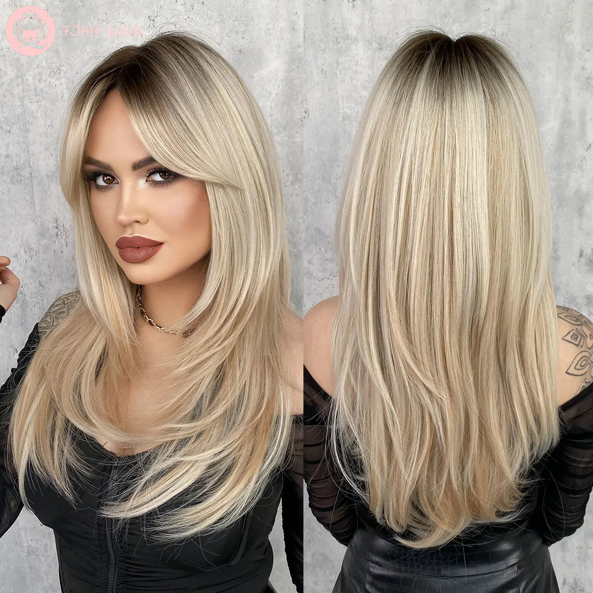 

Synthetic Hair Wig Wholesale Long Straight Wigs with BangsOmbre Piruca Blonde Layered Wig for Women Natural Perruques