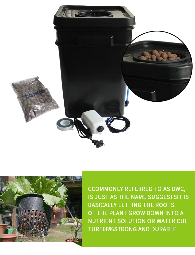 Full Complete 15l/20l Square Pot Dwc Hydroponic System Single Clone