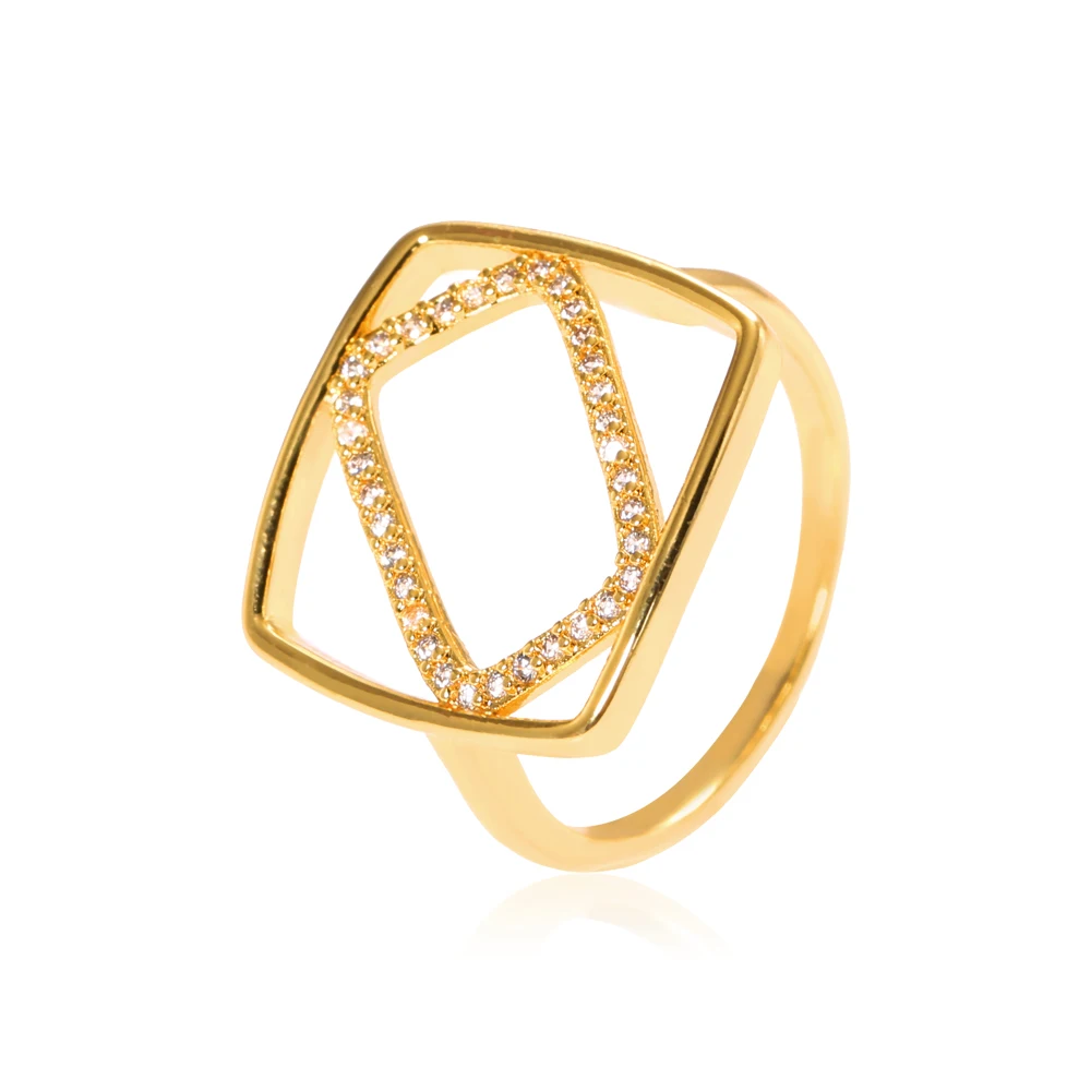 

Cheap Wholesale gold 24k ring square zircon ring square stone ring