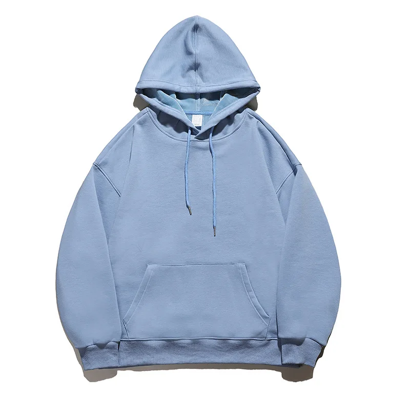 

Fall Japanese left shoulder hooded add wool fleece loose pure color hoodies unisex, White, black, light blue