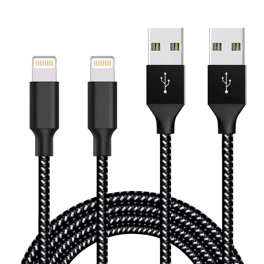 

wholesale custom oem 1m 2m 3m 3ft 10ft nylon braided fast charging usb data cable for apple iphone lightning cable, Black/white