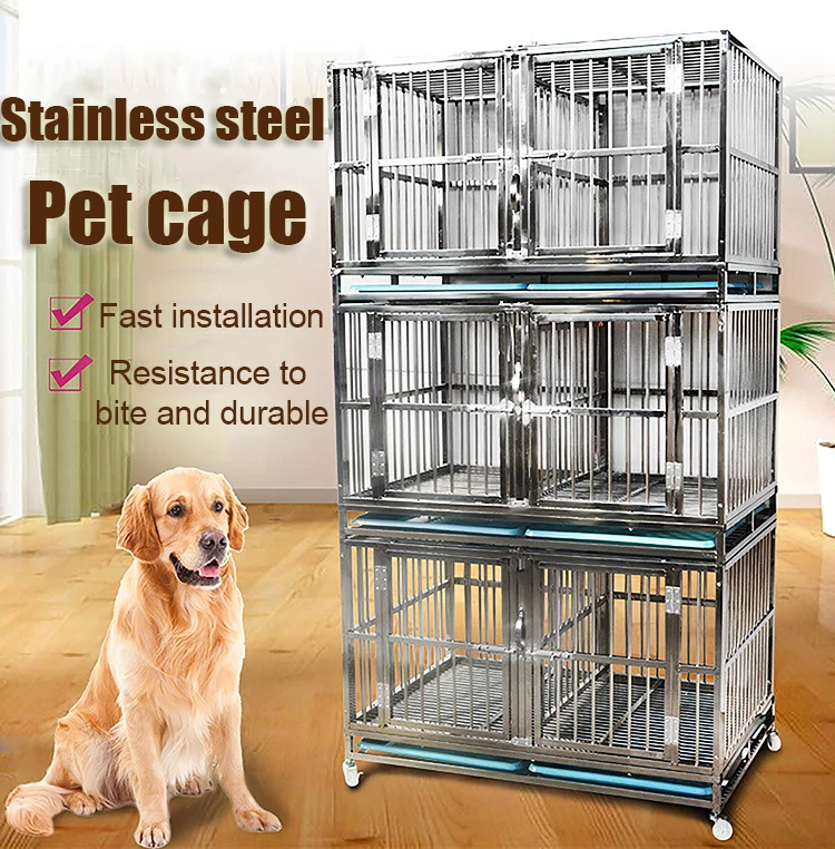 Pet Stainless Steel Dog Cage / Multilayer Stackable / Assembled With