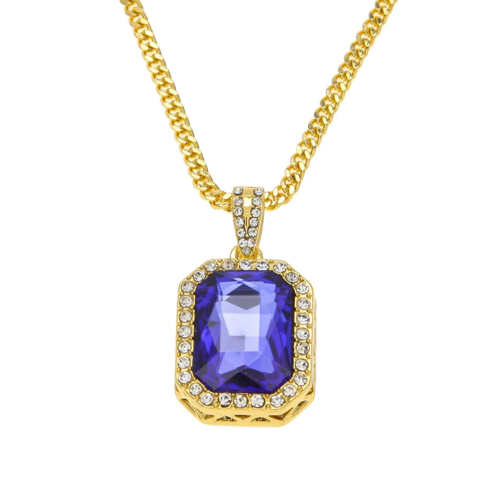 

Hip-hop Jewelry Fine Zircon Pendant Square Gem NecKLACE Set Wholesale