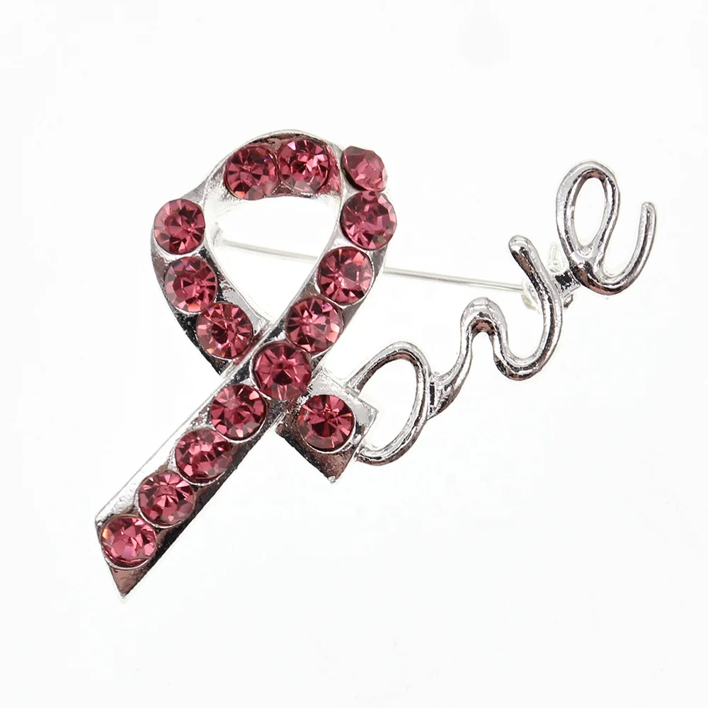 

Pink Ribbon Pin Brooches Breast Cancer Awareness Brooch Pin Rhinestone Crystal Pink ribbon Love Lapel Pin for Women, As your request