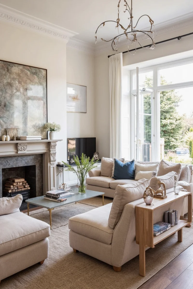 Big sitting room zoned into play area, seating area, and reading nook