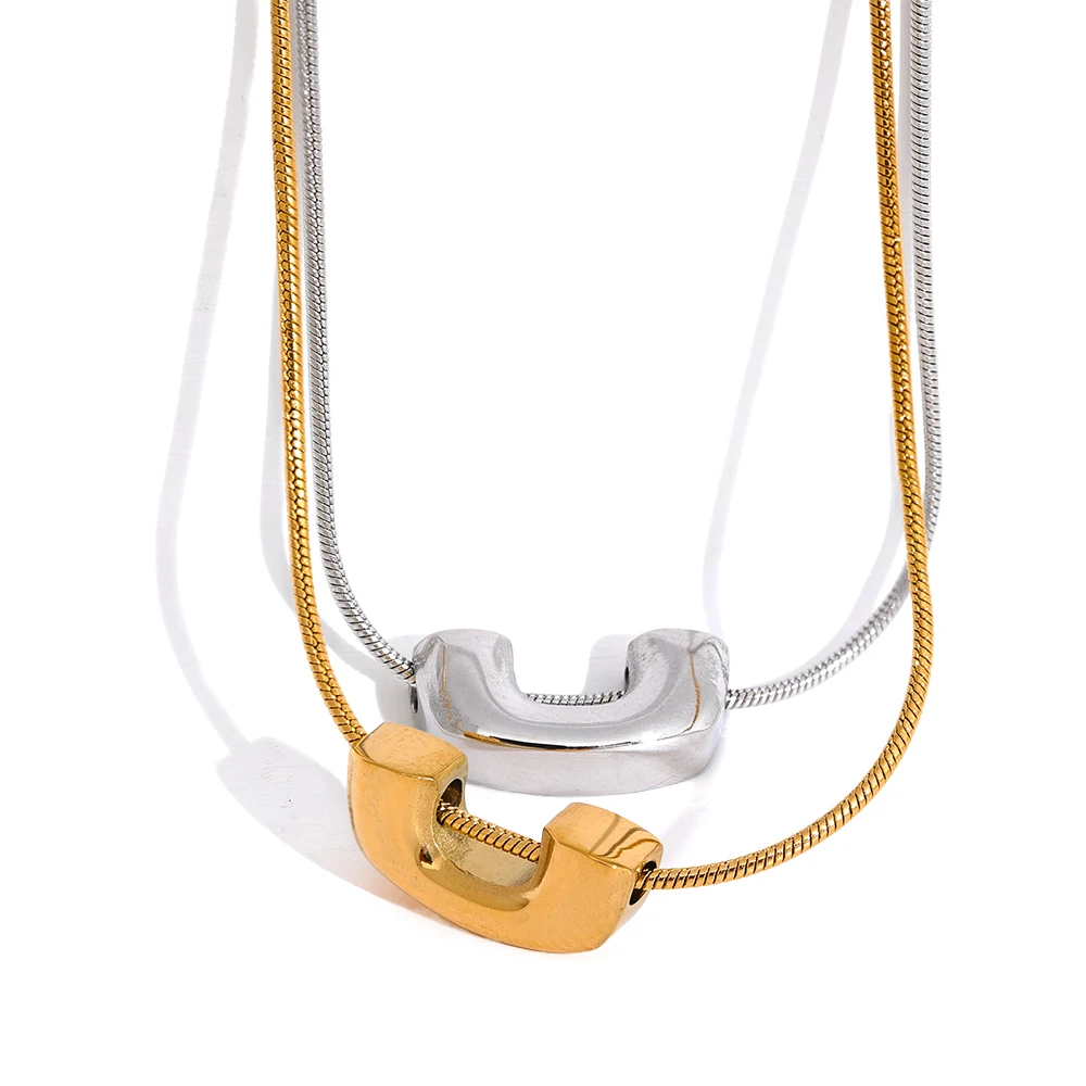

JINYOU 1072 Cast Fashion New Pendant Textured Necklace Stainless Steel U Shape Waterproof Metal Collar Neck Jewelry 2023