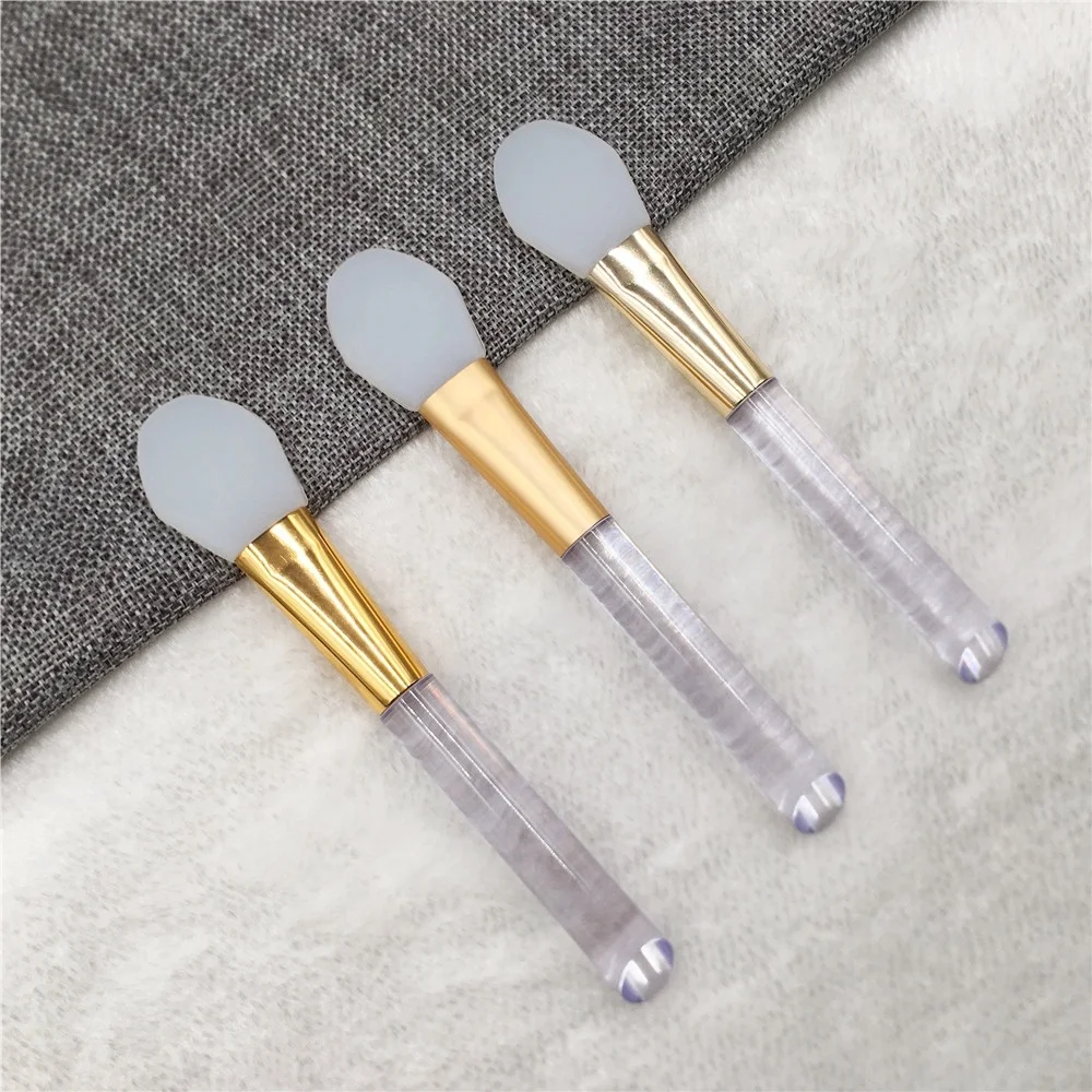 

New Single 3-color Vegan Clear Plastic Handle Silicone Face Mask Cream Mixing Mud Cosmetic Brush Gold Bling Beauty Tool Gift