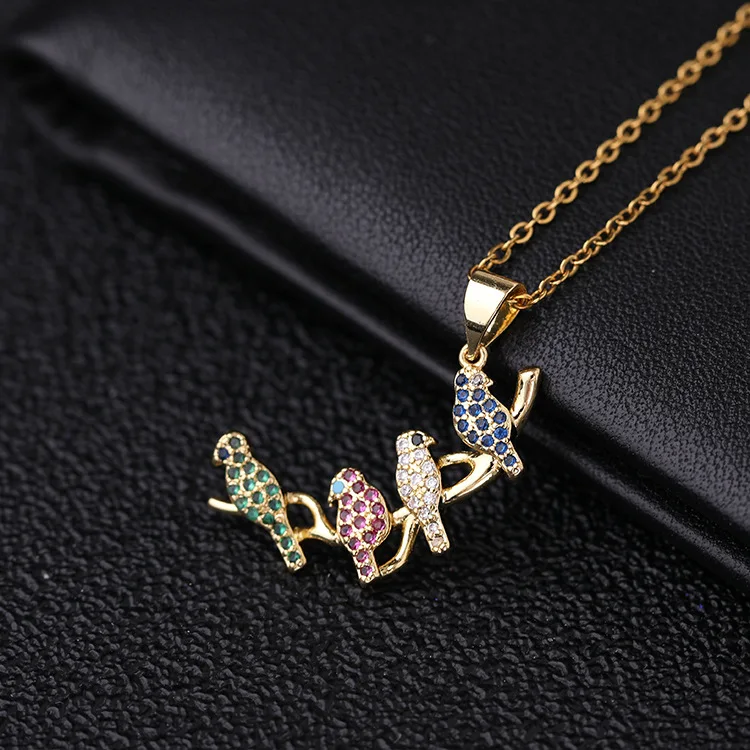 

Newest Hot Design Multi Color Crystal Rhinestone Bird Necklaces Micro Pave CZ Animal Pendant Necklace