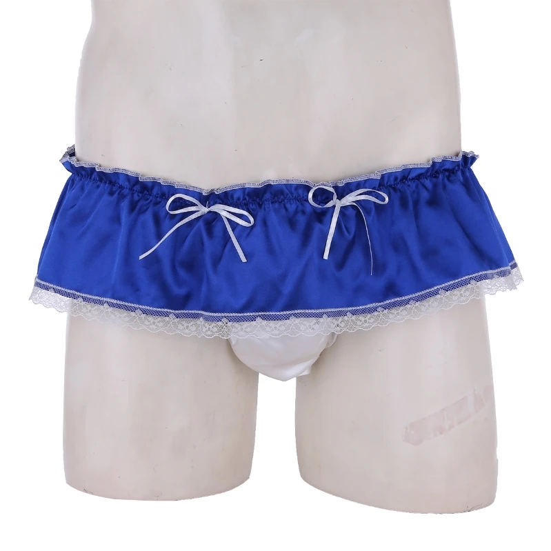 

iEFiEL Mens Satin Ruffled Crossdresser Panties Underwear Sissy Floral Lace Skirted Briefs Underwear