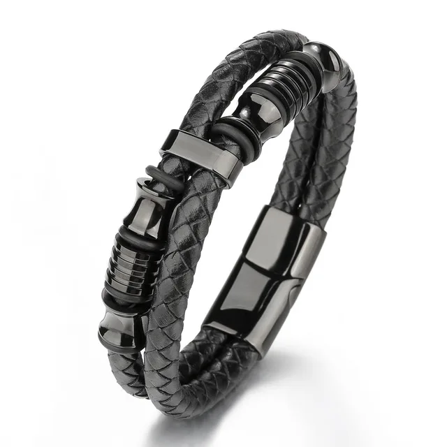 

Genuine Leather Bracelet for Men in Black Magnetic Stainless Steel Clasp multi Color Bracelet for Men