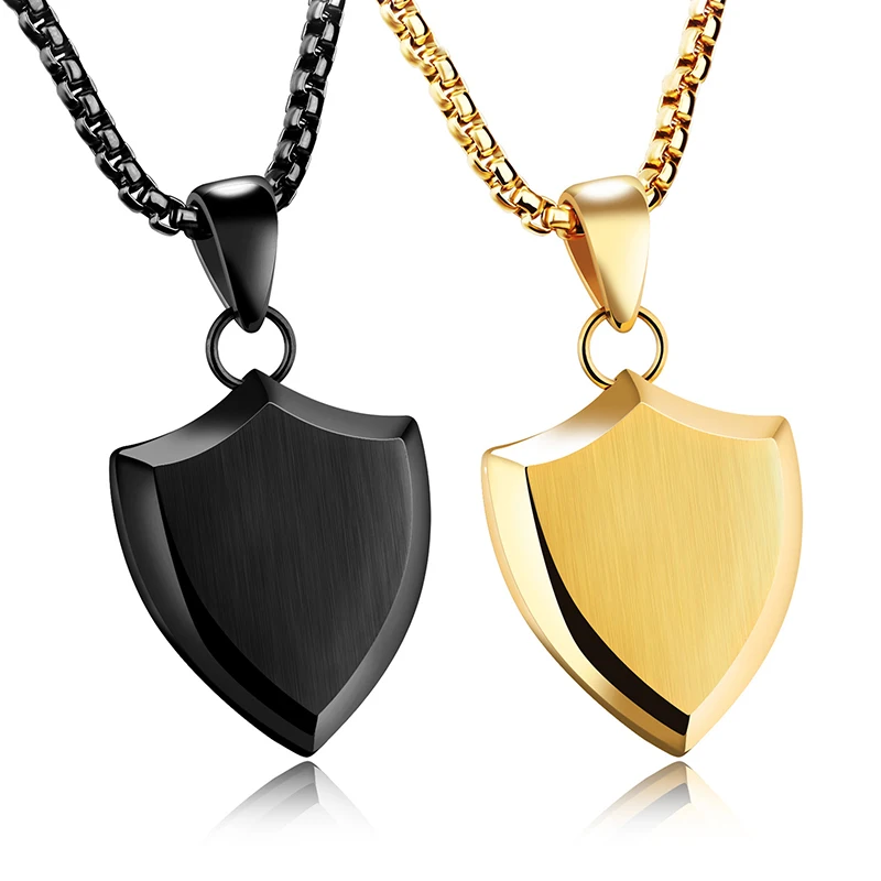 

Personalized Titanium Steel Blank Triangle Gold Blank Engraving Shield Pendant Men's Glossy Necklace, Gold/silver/rose gold/black