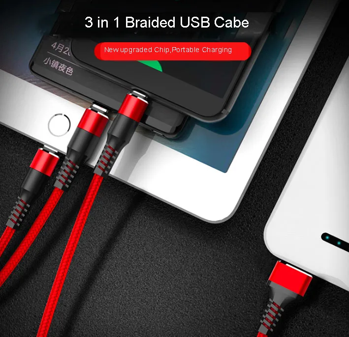 Fashion present gift Nylon Braided one drag three 2.5A quick charging wire 3 in 1 usb cable - ANKUX.COM