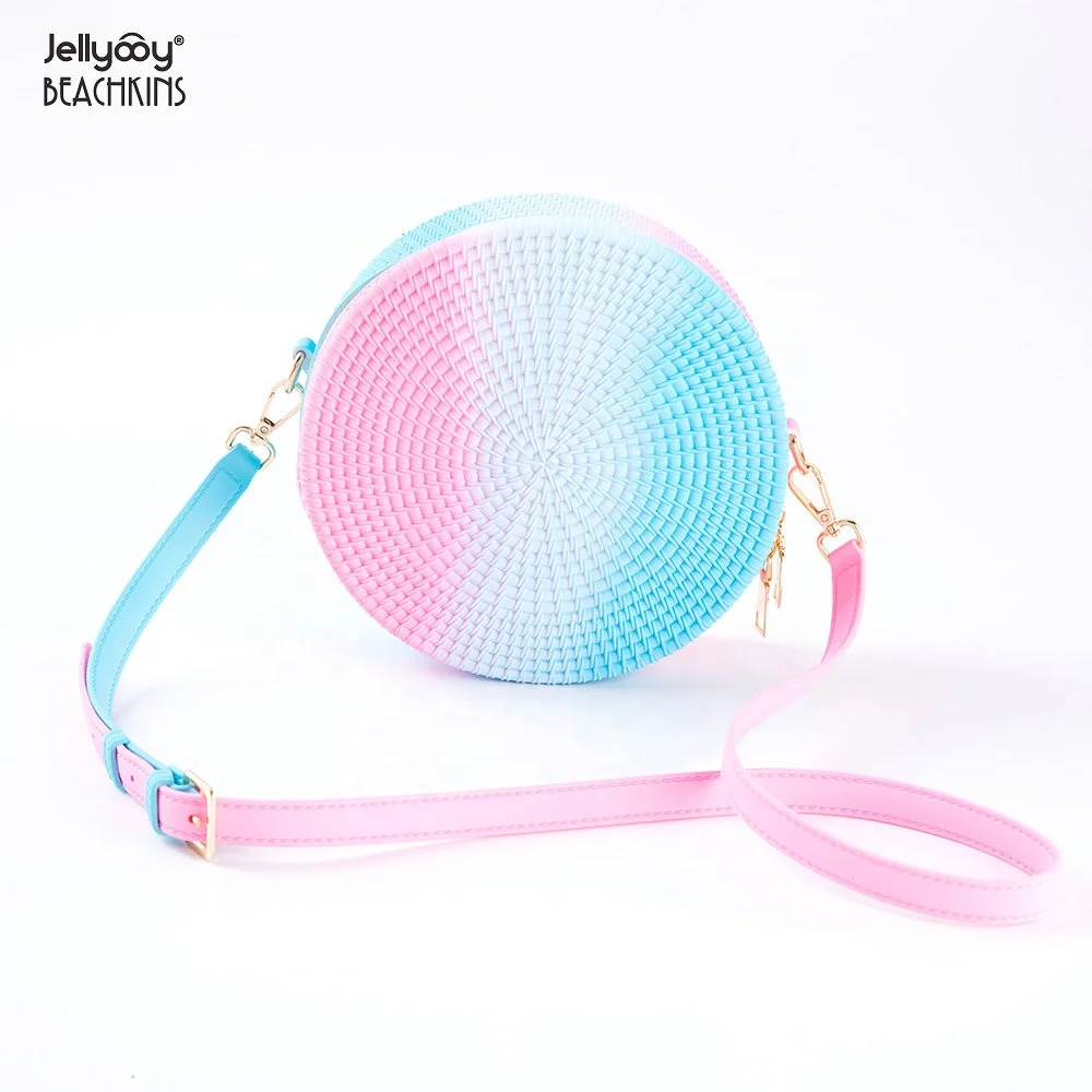 

Jellyooy BEACHKINS Matte PVC Jelly Rattan Bag INS Girl Colorful Rattan Round Beach Bags RainbowJelly Woven Round Zipper Bag, 17 colors, accept make new color