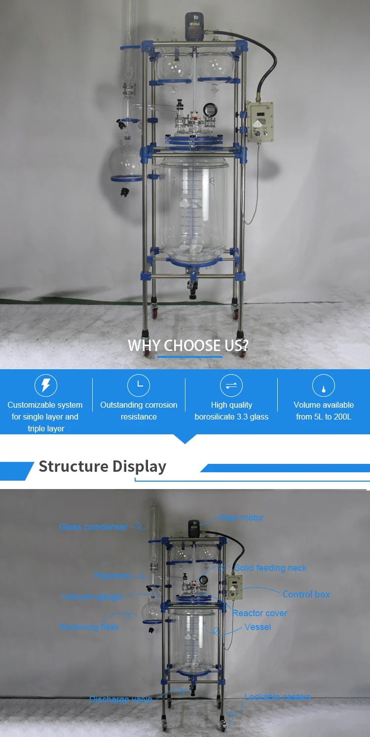 100l borosilicate tube acid and alkali resistant glass reactor