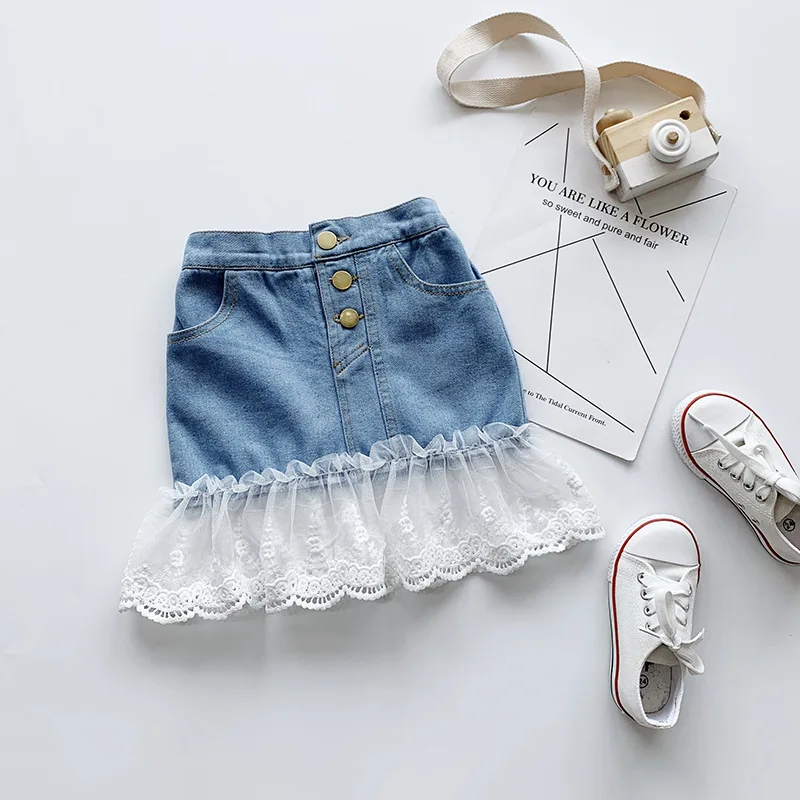 

New Arrival 2021 Summer Fashion Kids Girl Lace Up Short girls' denim jeans skirts, Picture