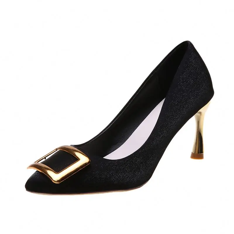 

Women High Heels Dress Shoes Buckle Metallic Material Pump Shoes High Qualiy High (5cm-8cm) Thin Heels Pu Round Head Official MD