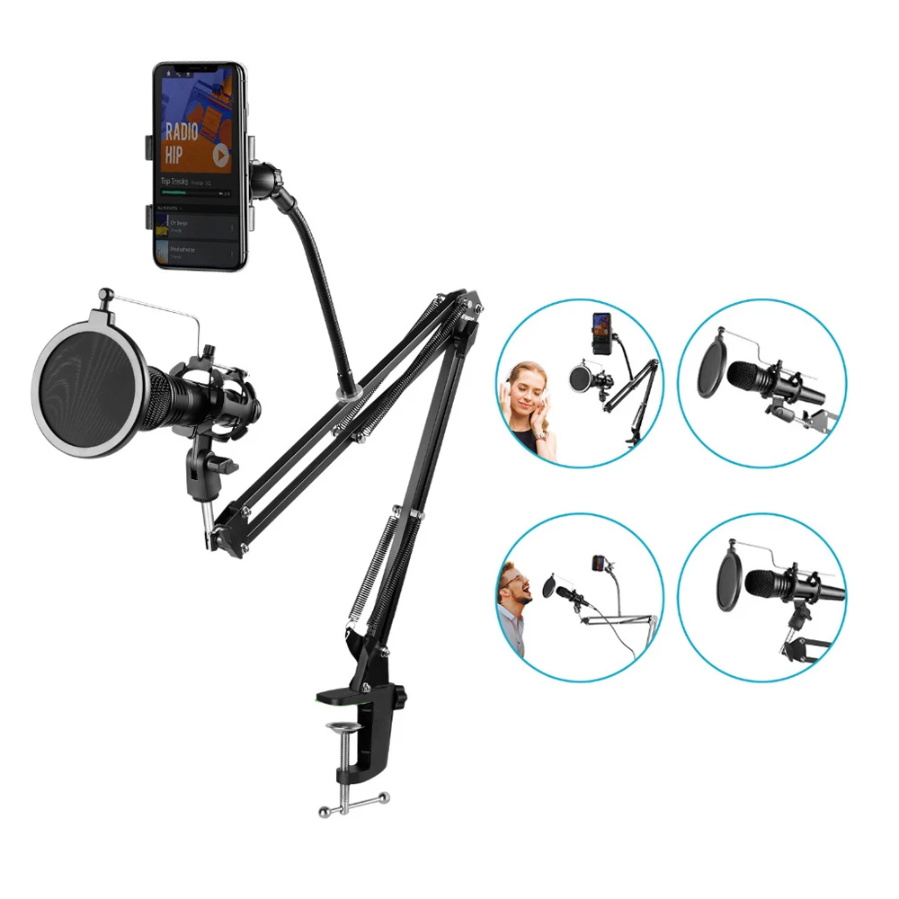 

Mic Mount Table clamp Stand Microphone Pantographs Suspension Scissor Arm Stand, Black,white,red,blue