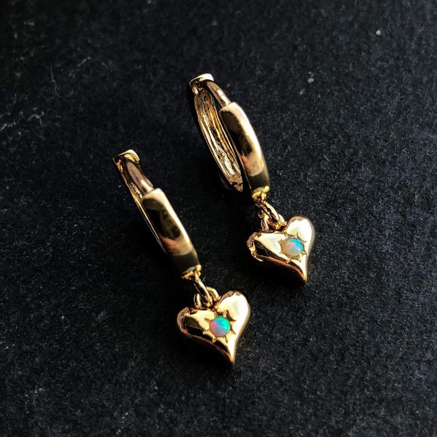 

classic gold plated jewelry heart design paved starburst opal charm dangle huggie earrings wholesale, Picture