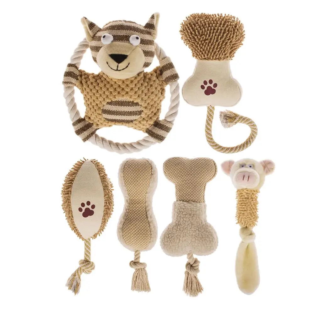 

Manufacturer wholesale OEM custom logo plush rope cute bite resistance toys set for dog funny play, Brown , beige