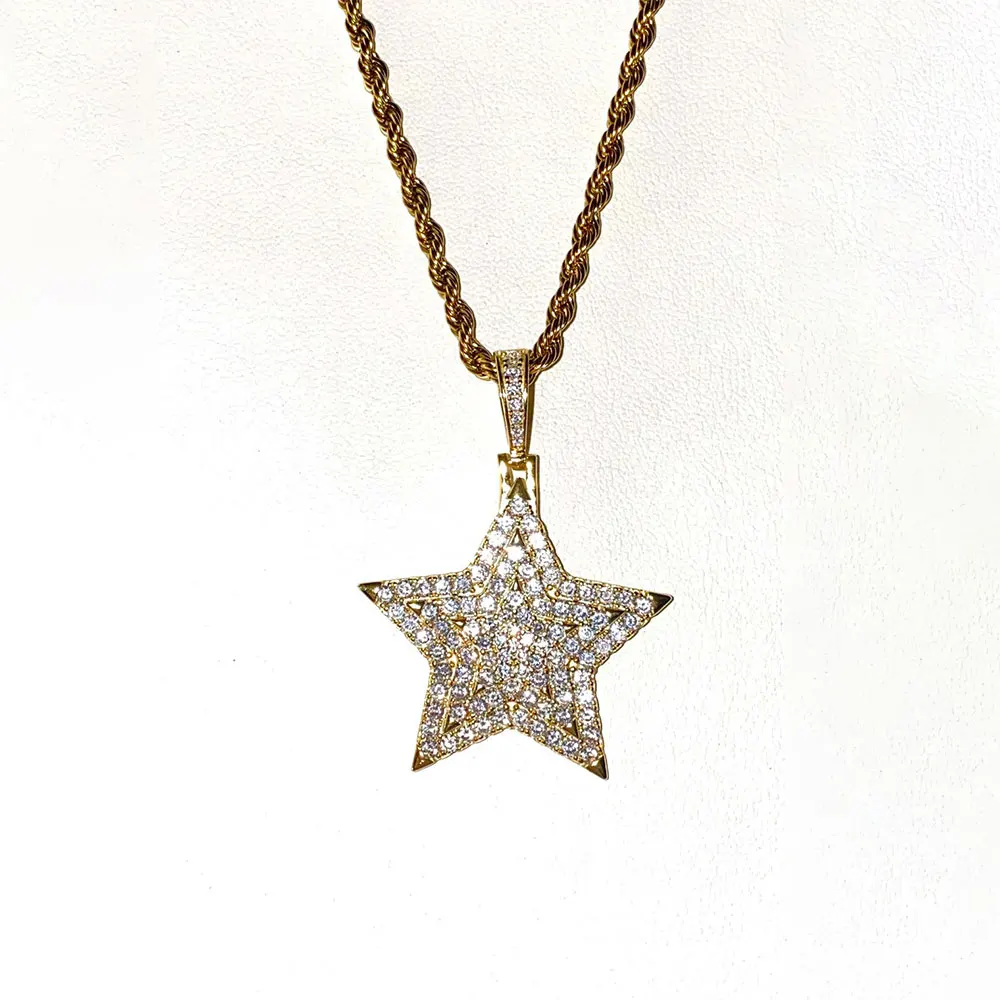 

50% discount Hip Hop Bling 5a Cz Jewelry Iced Out Baguette Cz Wing David Star Pendant Necklace