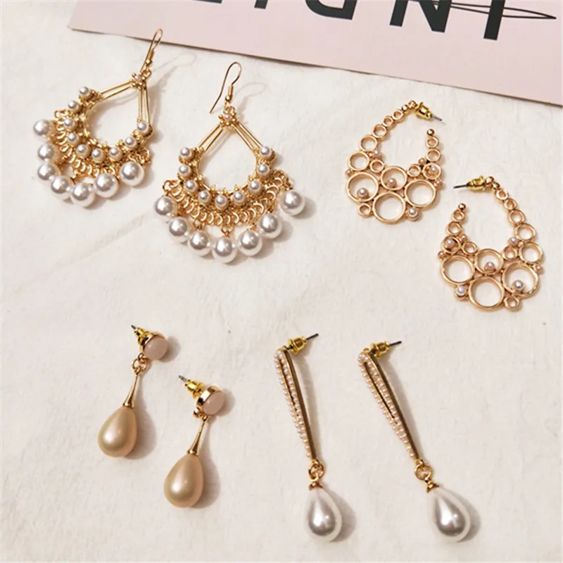 

South Korea's new wild temperament earrings exaggerated retro French pearl long earrings jewelry for women 2020