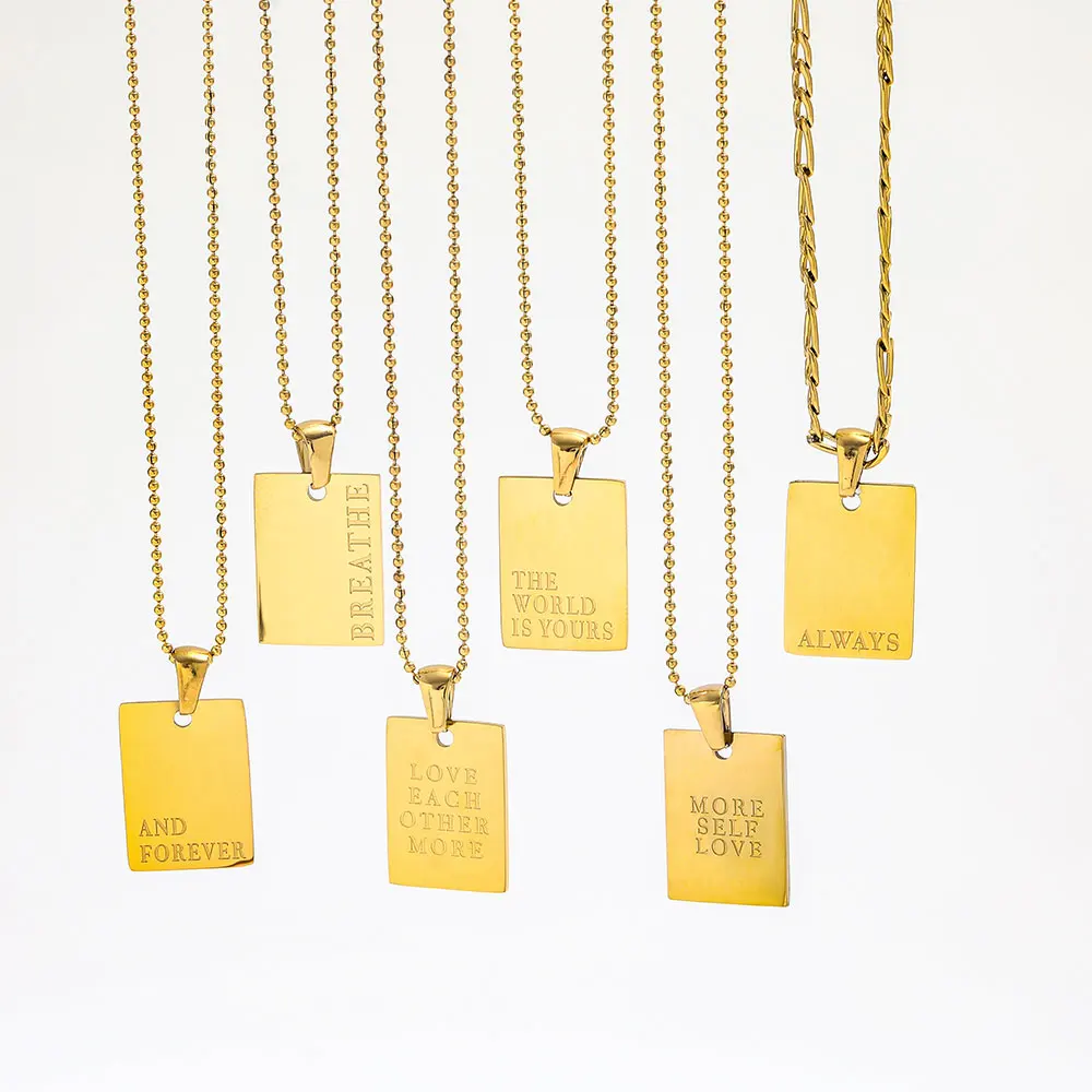 Jewelry Gold Plated English Proverbs Fram Pendant Choker Necklace Stainless Steel Jewelry Wholesale