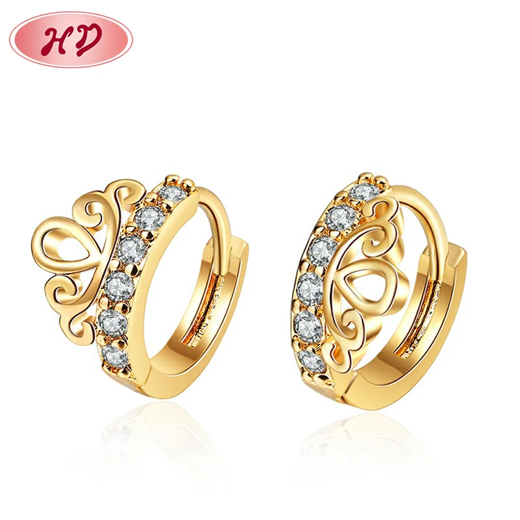 

accessories woman jewelry wholesaler plated earings zirconia 18k gold princess crown queen earrings for women girls