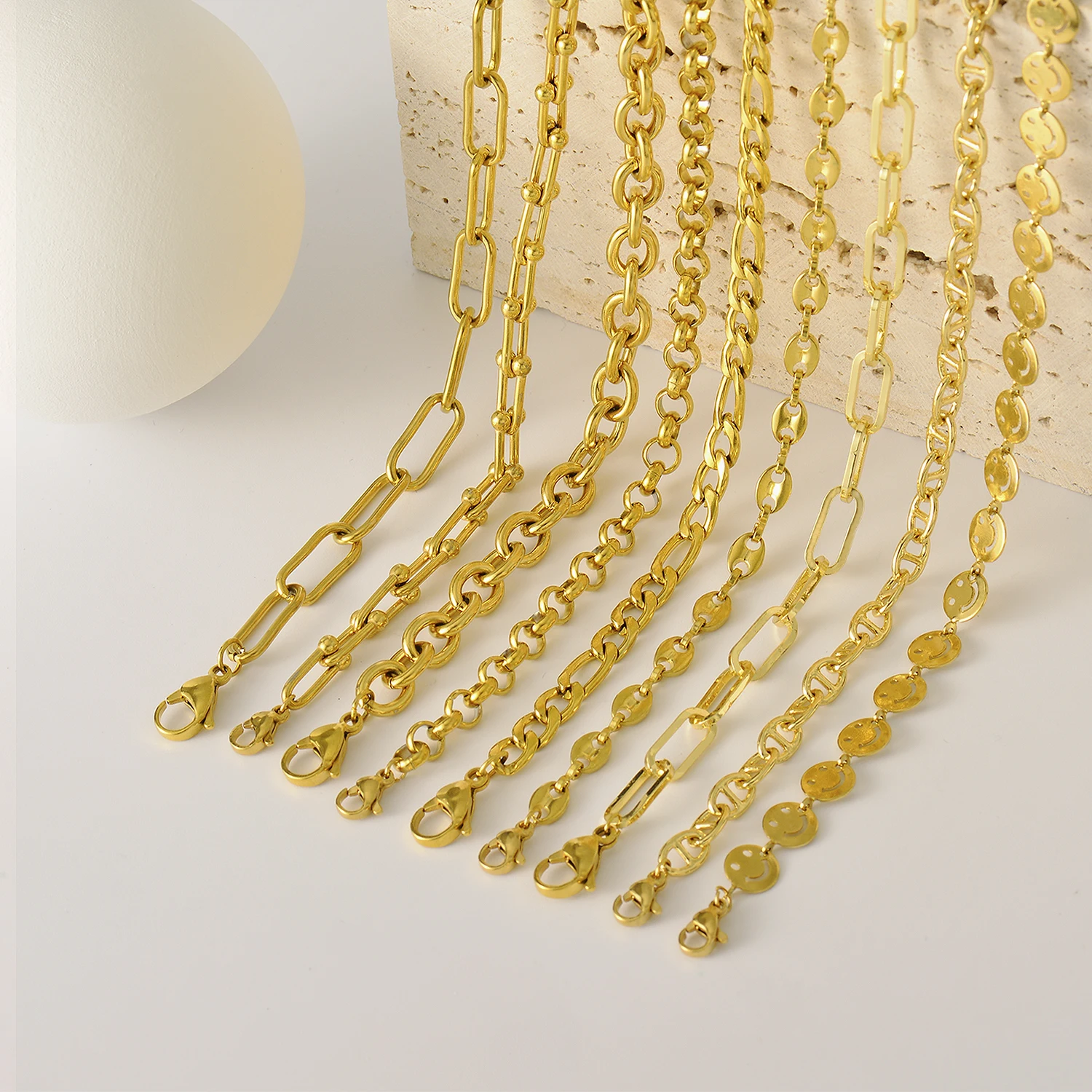 

women men herringbone figaro rope hip pop style 18k gold plated custom length stainless steel cuban chain necklace