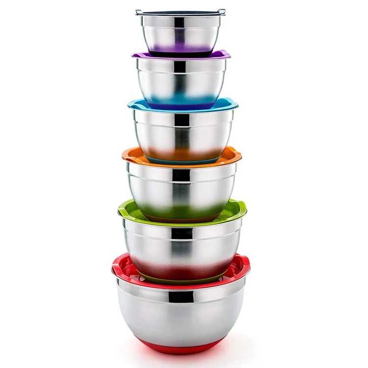 

Non-Slip Colorful Silicone Bottoms stainless steel mixing bowls silicone set 7 with Airtight Lids