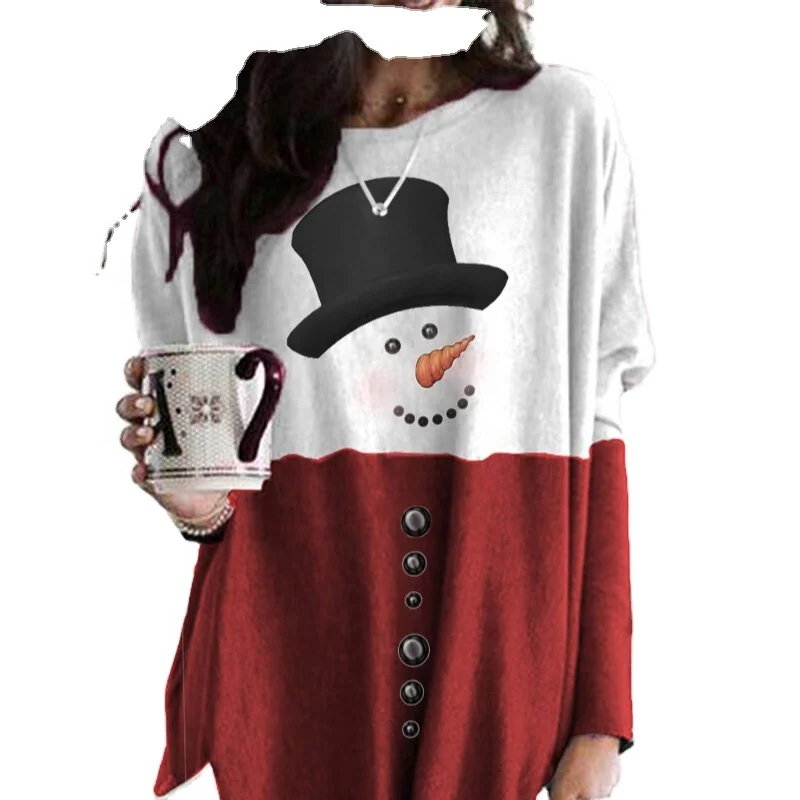 

Snowman Print Long Sleeve Top Christmas snowman print long sleeve T-shirt top