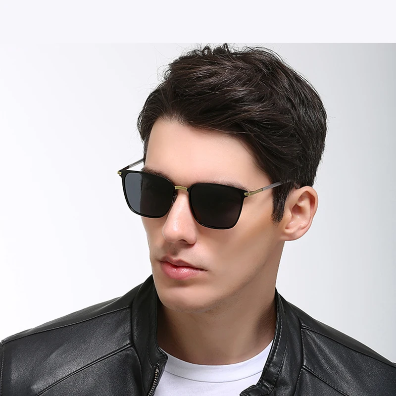 

Wholesale fashion black square metal night vision polarized sunglasses for men