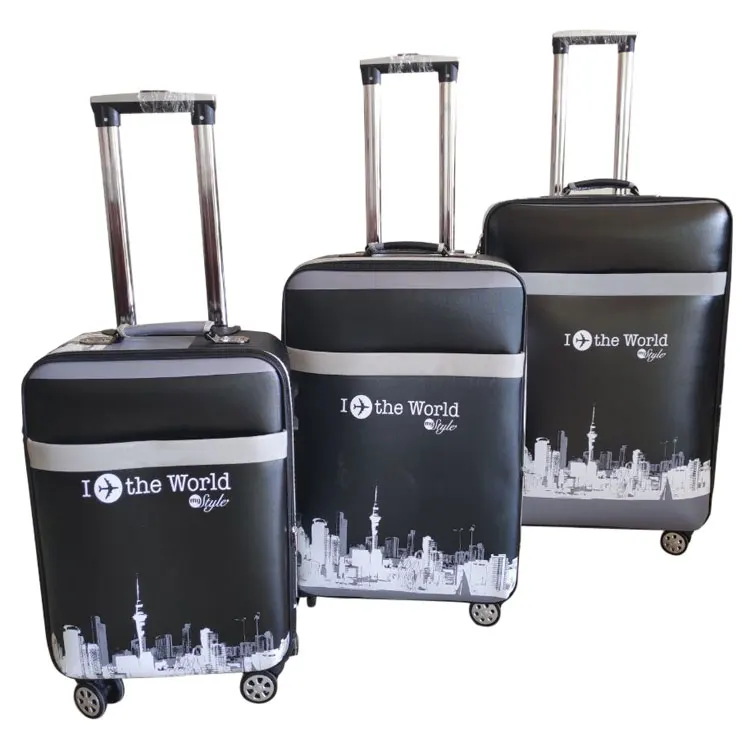 

pu leather printing design fashion luggages travel bags trolley suitcase set