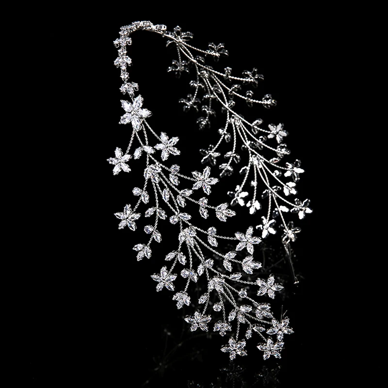 Echsio Crown CZ Headpiece Luxury Women Wedding Party Bridal Hair Accessories Zirconia Leaves  Hair Jewelry BC5718 Diadema Joya