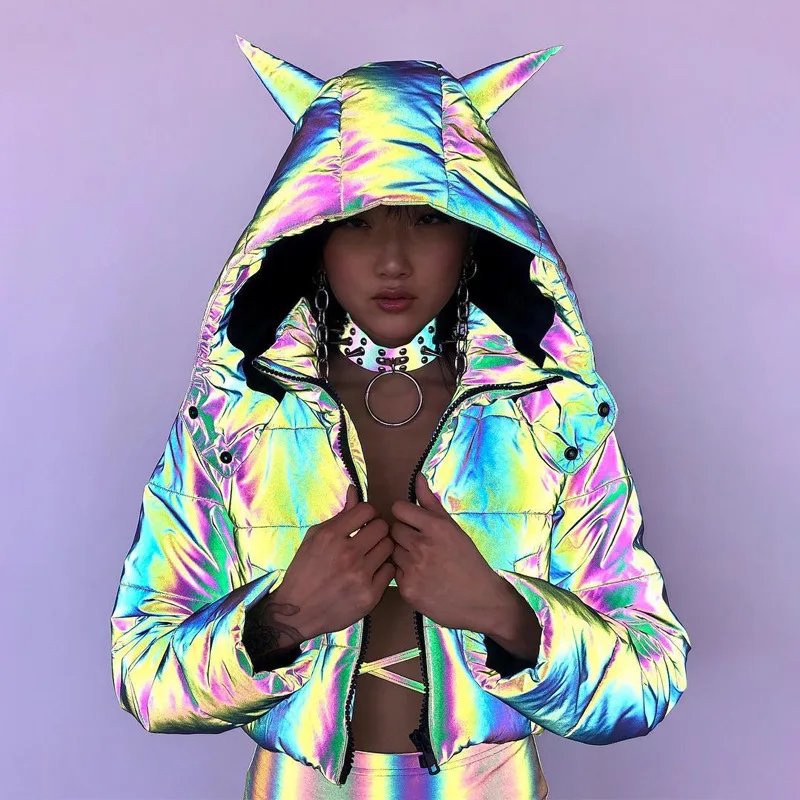 

2020 winter reflective oversize hood jackets and coat for women