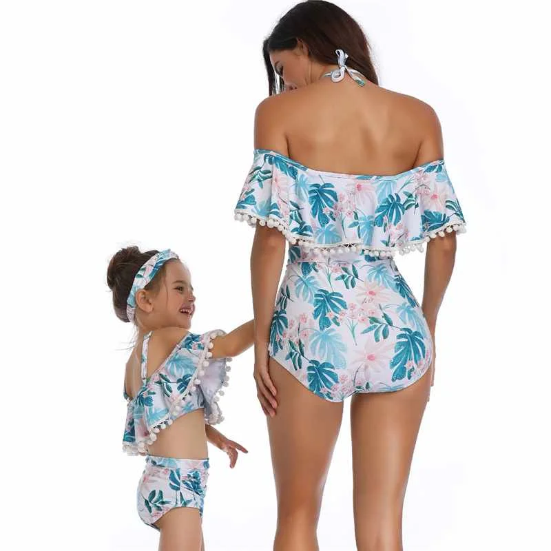 

Designer Swimwear Printed High Waist Family Matching Swimsuit In Stock, Picture color